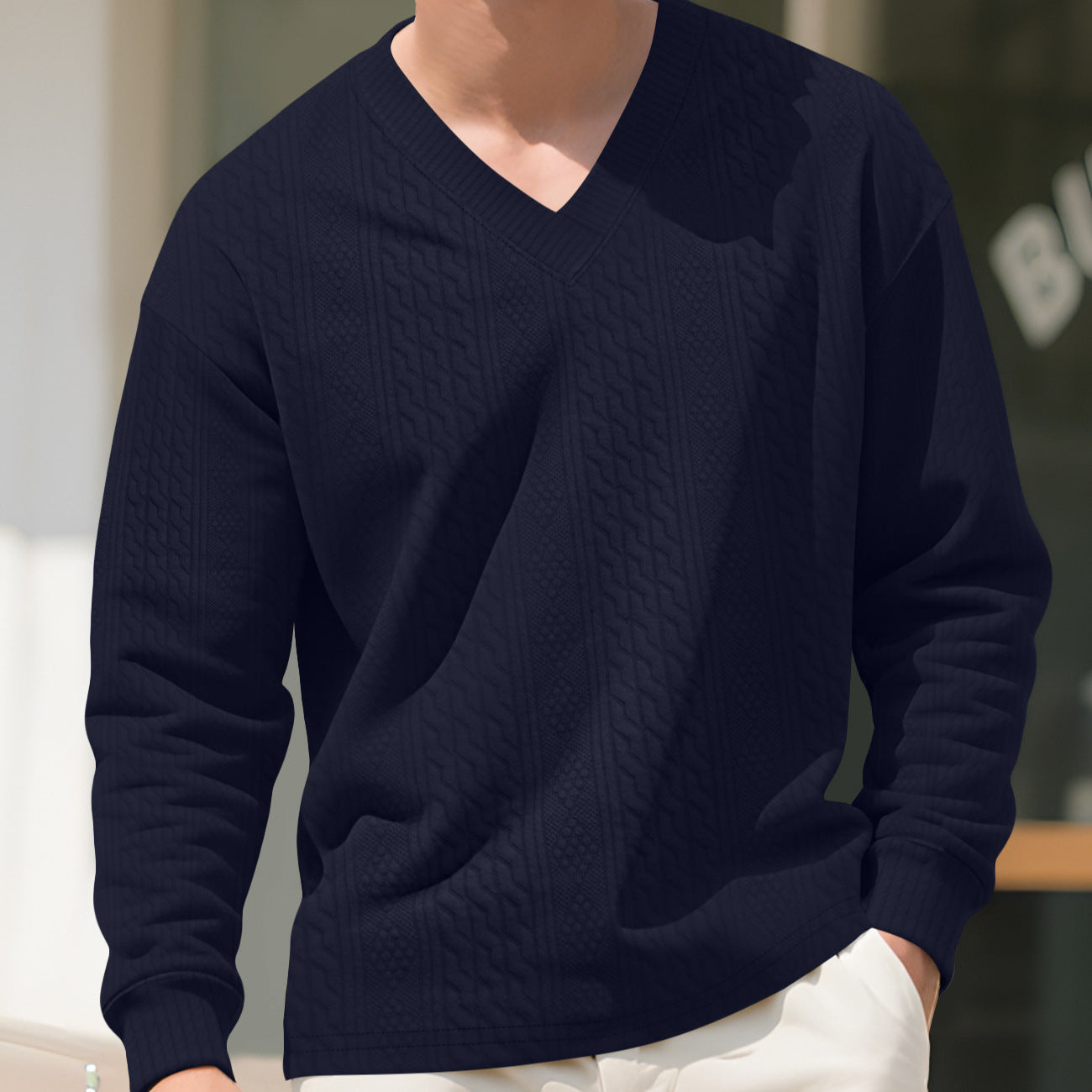 Men's Loose Long-sleeved Hoodie With Jacquard Trendy