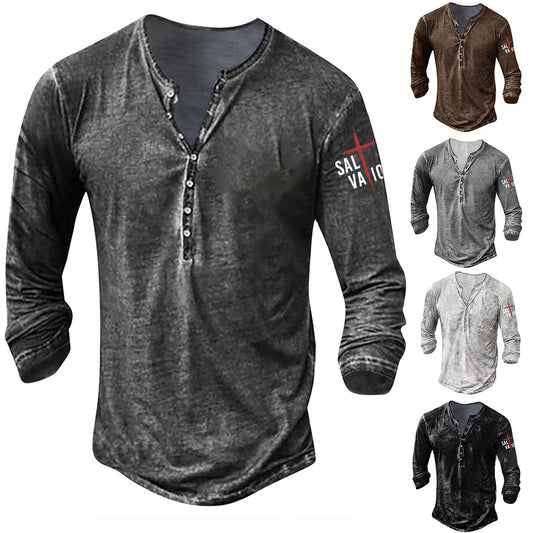 Button-down Collar Plus Size Arm Cross Print Punk Style