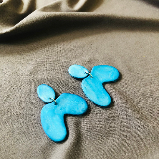 Bright Blue Arch Earrings, Funky Neon 70s Earrings Post or Clip Ons- "Kate"