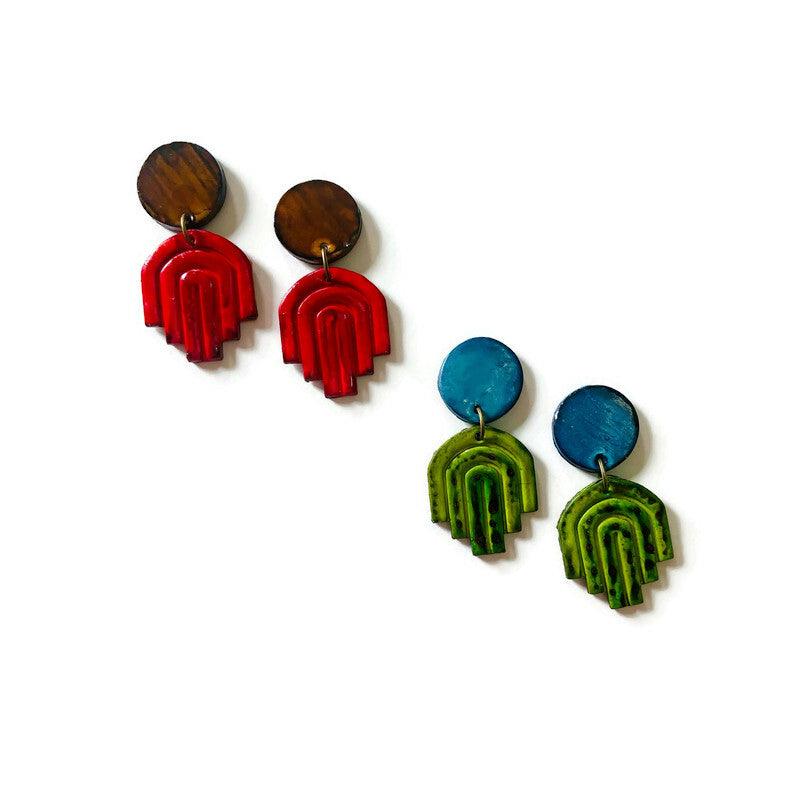 Brown & Red Art Deco Earrings