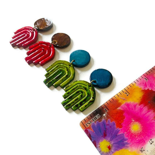 Brown & Red Art Deco Earrings