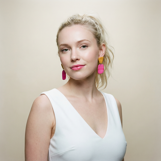 Cute Clip On Earrings Pink & Yellow